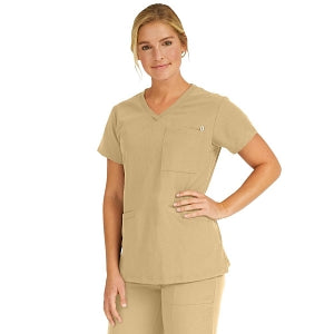 Medline Berkeley ave Women's Stretch Fabric Tunic Scrub Top with Pockets - Berkeley ave Women's Tunic Scrub Top with 3 Pockets, Size L, Khaki - 5582KHKL