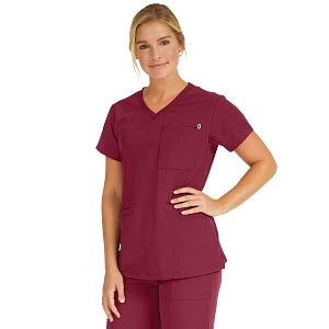 Medline Berkeley ave Women's Stretch Fabric Tunic Scrub Top with Pockets - Berkeley ave Women's Tunic Scrub Top with 3 Pockets, Size S, Wine - 5582WNES