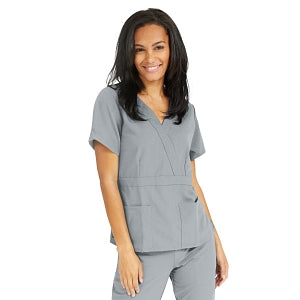 Medline Park Ave Women's Stretch Fabric Mock Wrap Scrub Top with Pockets - Park ave Women's Mock Wrap Scrub Top with 2 Pockets, Size L, Light Gray - 5587GRYL