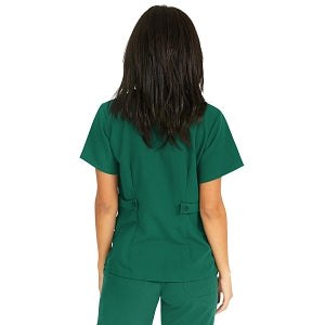 Medline Park Ave Women's Stretch Fabric Mock Wrap Scrub Top with Pockets - Park ave Women's Mock Wrap Scrub Top with 2 Pockets, Size M, Hunter Green - 5587HTRM