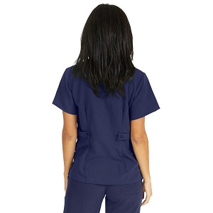 Medline Park Ave Women's Stretch Fabric Mock Wrap Scrub Top with Pockets - Park ave Women's Mock Wrap Scrub Top with 2 Pockets, Size M, Navy - 5587NVYM