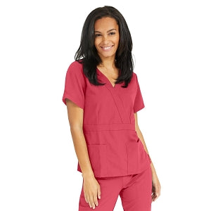 Medline Park Ave Women's Stretch Fabric Mock Wrap Scrub Top with Pockets - Park ave Women's Mock Wrap Scrub Top with 2 Pockets, Size L, Pink - 5587PNKL