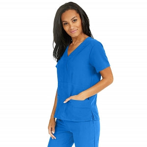 Medline Park Ave Women's Stretch Fabric Mock Wrap Scrub Top with Pockets - Park ave Women's Mock Wrap Scrub Top with 2 Pockets, Size L, Royal Blue - 5587RYLL