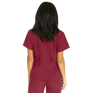 Medline Park Ave Women's Stretch Fabric Mock Wrap Scrub Top with Pockets - Park ave Women's Mock Wrap Scrub Top with 2 Pockets, Size L, Wine - 5587WNEL