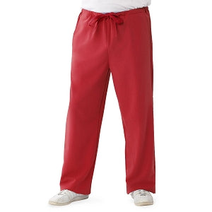 Medline Newport ave Unisex Stretch Fabric Scrub Pants with Drawstring - Newport ave Unisex Drawstring Waist Scrub Pants with 3 Pockets, Size 4XL Petite Inseam, Red - 5900RED4XLP