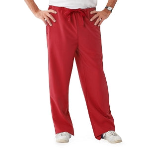 Medline Newport ave Unisex Stretch Fabric Scrub Pants with Drawstring - Newport ave Unisex Drawstring Waist Scrub Pants with 3 Pockets, Size XS Petite Inseam, Red - 5900REDXSP