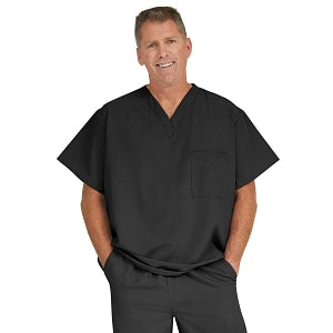 Medline Fifth ave Unisex Stretch Fabric V-Neck Scrub Top with 1 Pocket - Fifth ave Unisex V-Neck Scrub Top with 1 Pocket, Size 5XL, Black - 5910BLK5XL