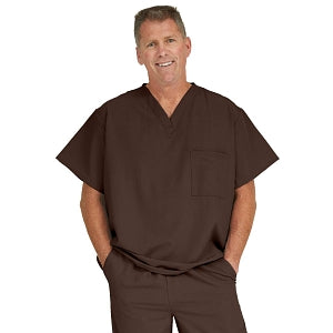 Medline Fifth ave Unisex Stretch Fabric V-Neck Scrub Top with 1 Pocket - Fifth ave Unisex V-Neck Scrub Top with 1 Pocket, Size 5XL, Chocolate - 5910CHC5XL