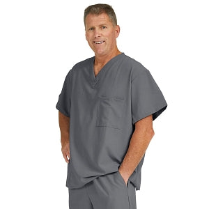 Medline Fifth ave Unisex Stretch Fabric V-Neck Scrub Top with 1 Pocket - Fifth ave Unisex V-Neck Scrub Top with 1 Pocket, Size 4XL, Charcoal - 5910CHR4XL