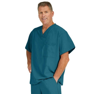 Medline Fifth ave Unisex Stretch Fabric V-Neck Scrub Top with 1 Pocket - Fifth ave Unisex V-Neck Scrub Top with 1 Pocket, Size L, Caribbean Blue - 5910CRBL