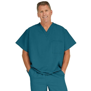 Medline Fifth ave Unisex Stretch Fabric V-Neck Scrub Top with 1 Pocket - Fifth ave Unisex V-Neck Scrub Top with 1 Pocket, Size L, Caribbean Blue - 5910CRBL