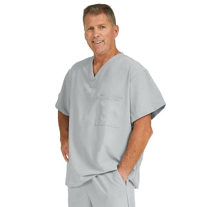 Medline Fifth ave Unisex Stretch Fabric V-Neck Scrub Top with 1 Pocket - Fifth ave Unisex V-Neck Scrub Top with 1 Pocket, Size 4XL, Light Gray - 5910GRY4XL