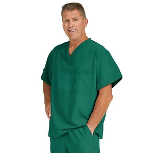 Medline Fifth ave Unisex Stretch Fabric V-Neck Scrub Top with 1 Pocket - Fifth ave Unisex V-Neck Scrub Top with 1 Pocket, Size 4XL, Hunter Green - 5910HTR4XL