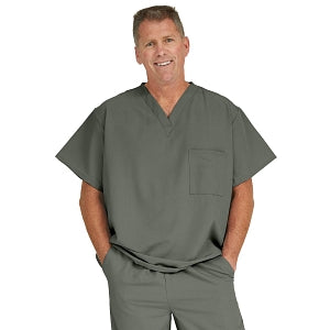 Medline Fifth ave Unisex Stretch Fabric V-Neck Scrub Top with 1 Pocket - Fifth ave Unisex V-Neck Scrub Top with 1 Pocket, Size 4XL, Olive - 5910OLV4XL