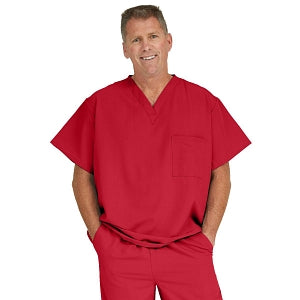 Medline Fifth ave Unisex Stretch Fabric V-Neck Scrub Top with 1 Pocket - Fifth ave Unisex V-Neck Scrub Top with 1 Pocket, Size 4XL, Red - 5910RED4XL