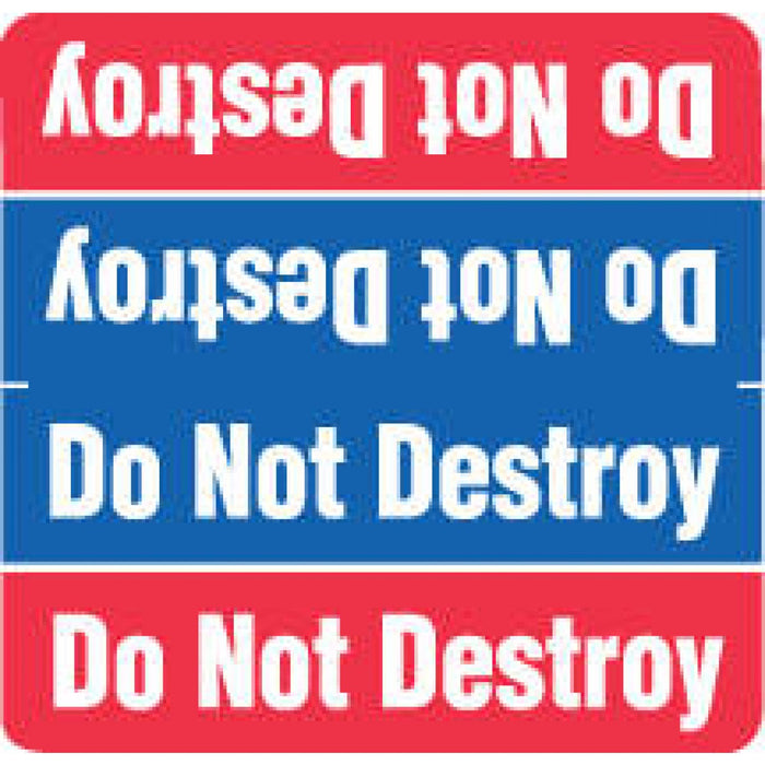 Label Wraparound Paper Permanent Do Not Destroy Do Not 1 7/8" X 1 7/8" Blue And Red 1000 Per Roll