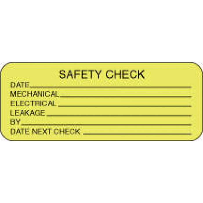 Label Paper Removable Safety Check 2 1/4" X 7/8" Fl. Yellow 1000 Per Roll