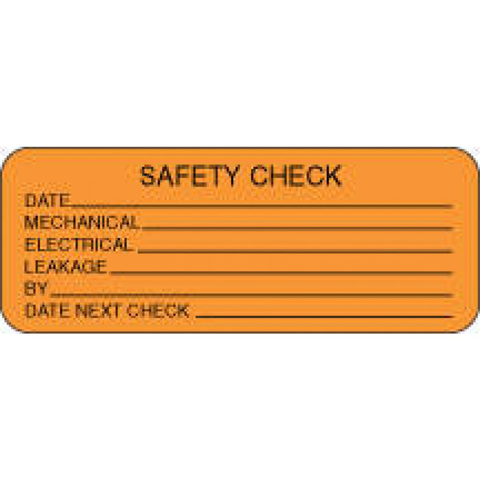 Label Paper Removable Safety Check 2 1/4" X 7/8" Fl. Orange 1000 Per Roll