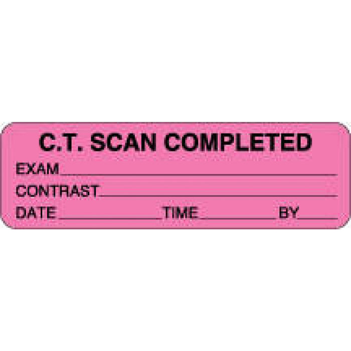 Label Paper Permanent C.T. Scan Completed 2 7/8" X 7/8" Fl. Pink 1000 Per Roll