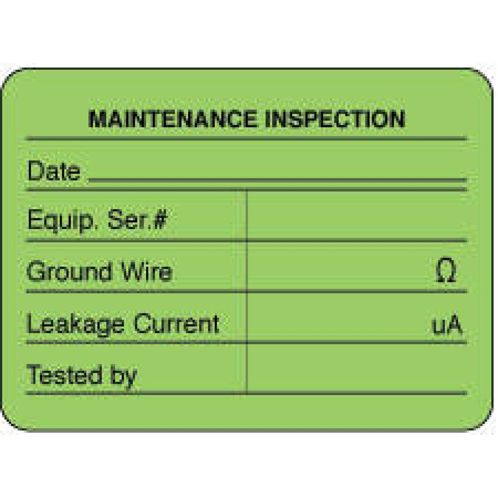 Label Paper Removable Maintenance Inspection 2 3/8" X 1 3/4" Fl. Green 1000 Per Roll