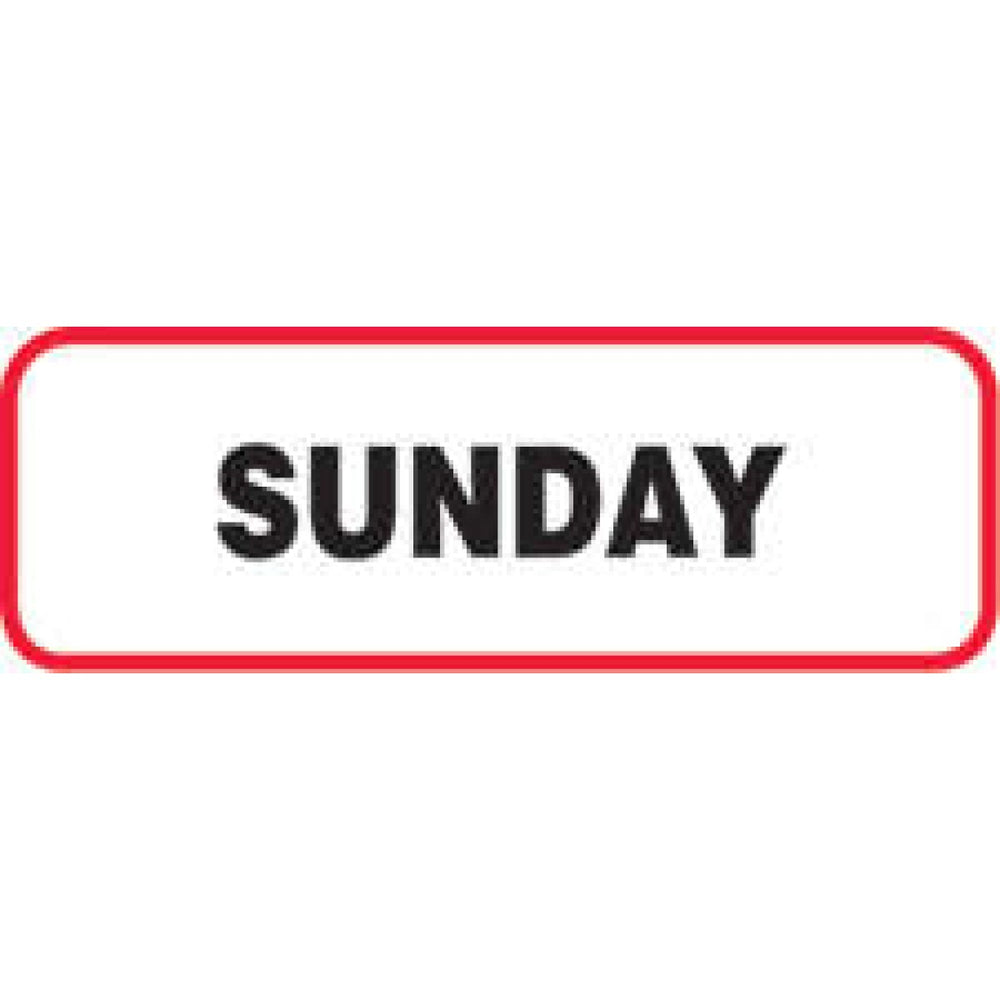 Label Wraparound Paper Permanent Sunday 1 1/2" X 1/2" White With Red 1000 Per Roll