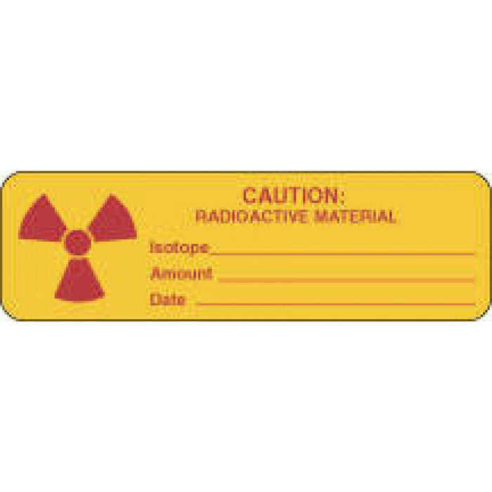 Label Paper Permanent Caution: Radioactive 2 7/8" X 7/8" Yellow 1000 Per Roll