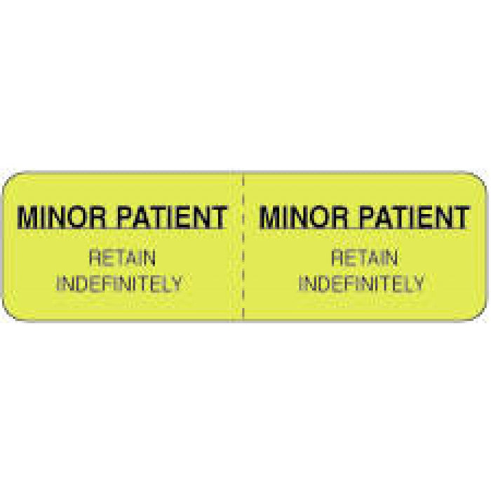 Label Wraparound Paper Permanent Minor Patient Retain 2 7/8" X 7/8" Fl. Yellow 1000 Per Roll