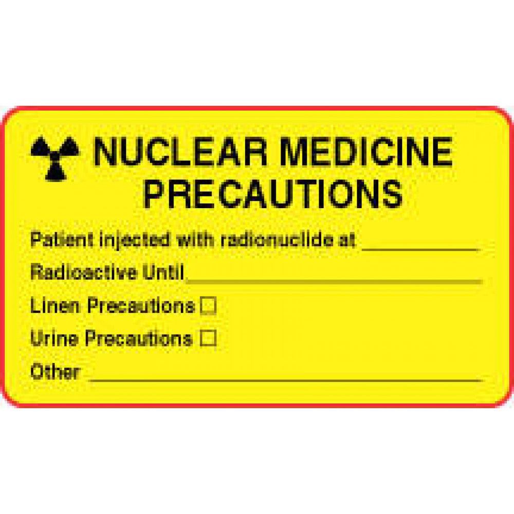 Label Paper Permanent Nuclear Medicine 3" X 1 3/4" Yellow With Red 500 Per Roll