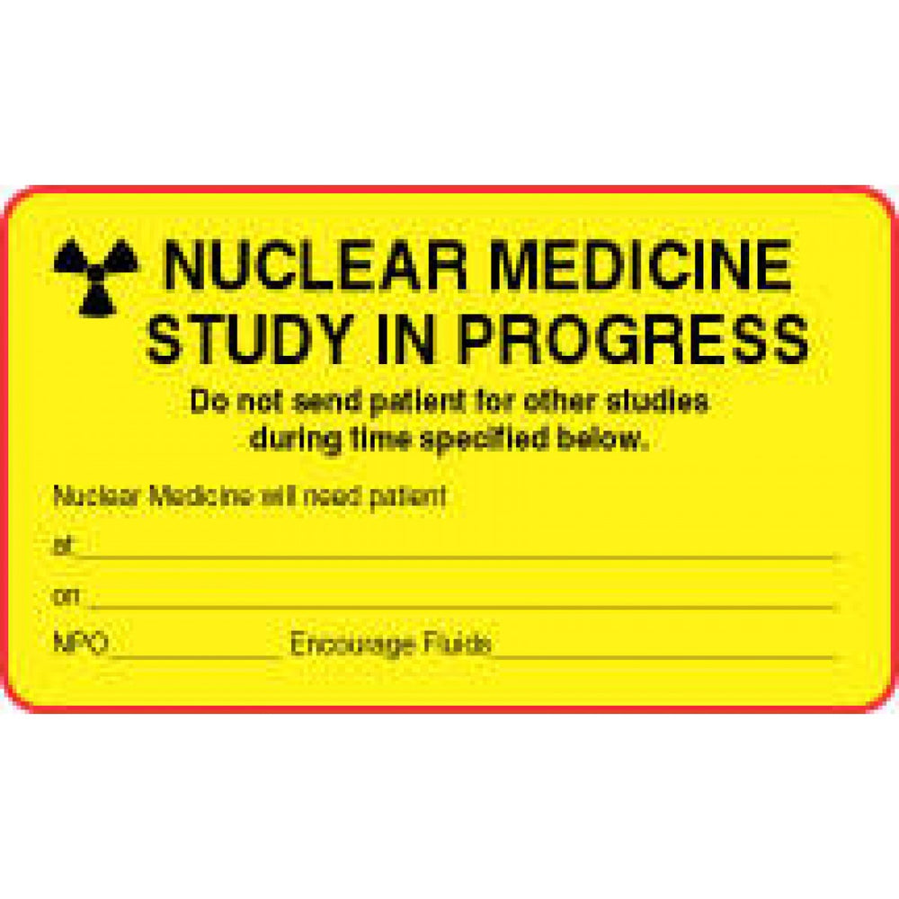 Label Paper Permanent Nuclear Medicine 3" X 1 3/4" Yellow With Red 500 Per Roll