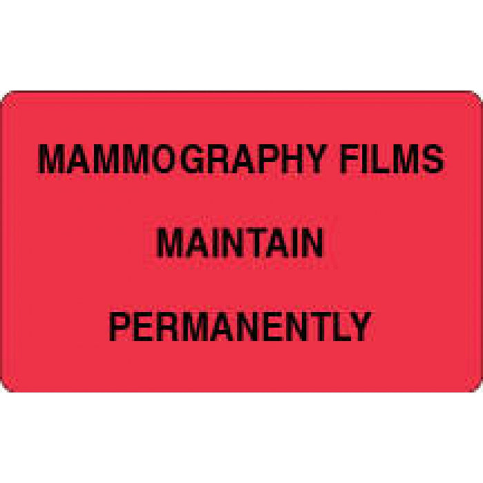 Label Paper Permanent Mammography Films 4" X 2 1/2" Fl. Red 500 Per Roll