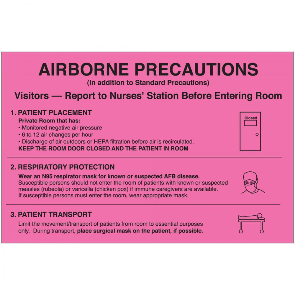 Label Paper Removable Airborne Precautions 8" X 5 1/4" Fl. Pink 50 Per Package