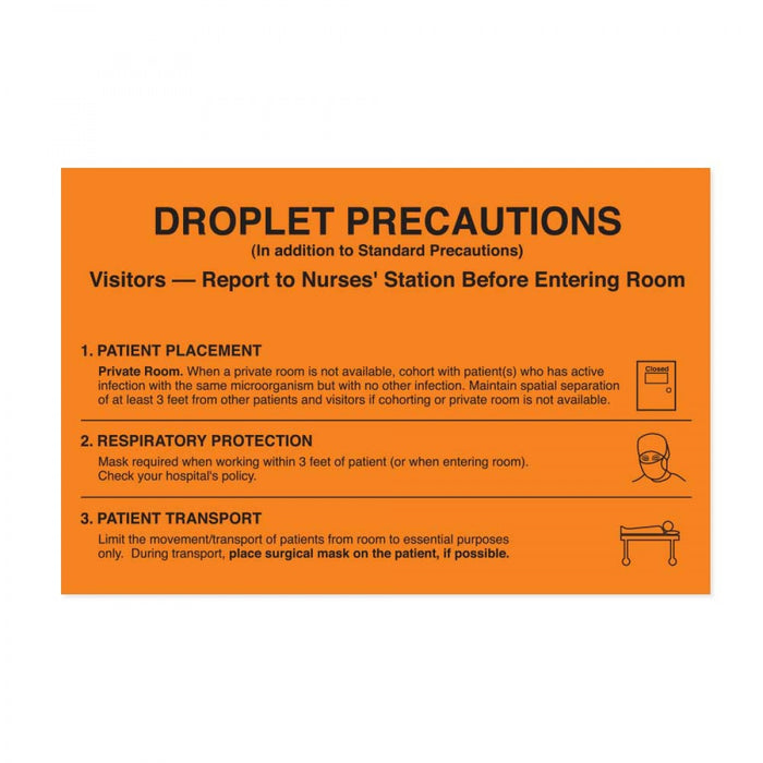 Label Paper Removable Droplet Precautions 8" X 5 1/4" Fl. Orange 50 Per Package