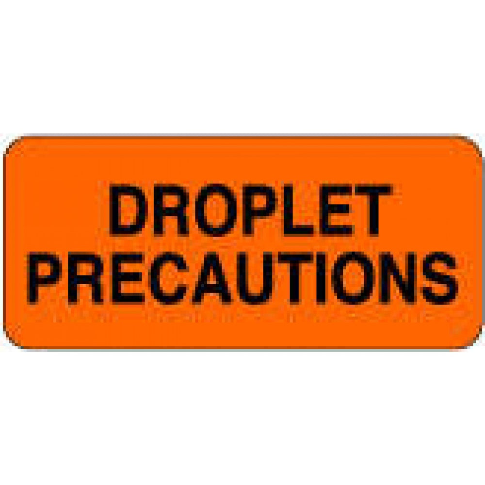 Label Paper Removable Droplet Precautions 2 1"/4" X 1 Fl. Orange 1000 Per Roll