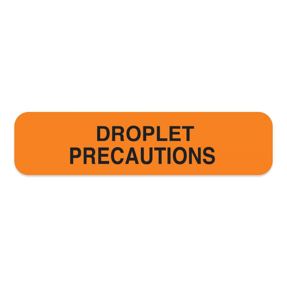 Label Paper Removable Droplet Precautions 1-1/4" X 3/8" Fl. Orange 1000 Per Roll