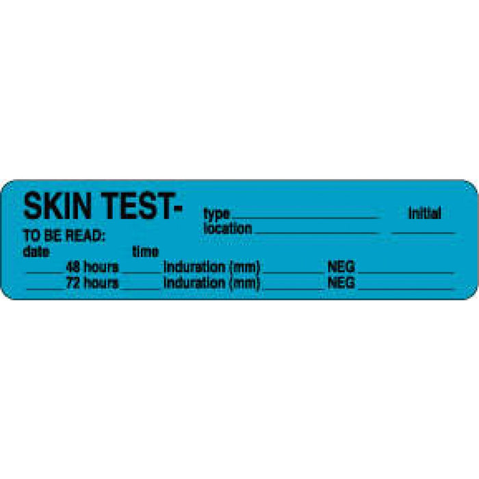 Label Paper Permanent Skin Test- 4" X 1" Blue 500 Per Roll