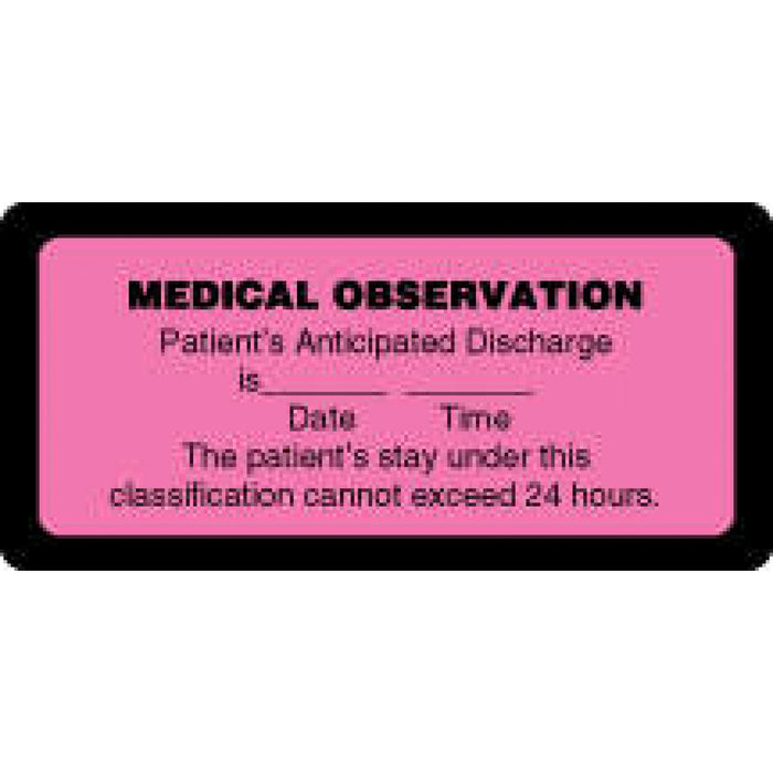 Label Paper Removable Medical Observation 1 1/2" Core 3 15/16" X 1 7/8" Pink With Black 500 Per Roll