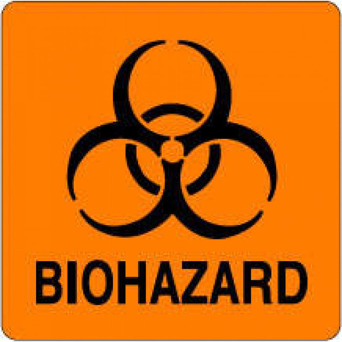 Label Paper Permanent Biohazard 1 1/2" Core 3" X 3 Fl. Orange 500 Per Roll