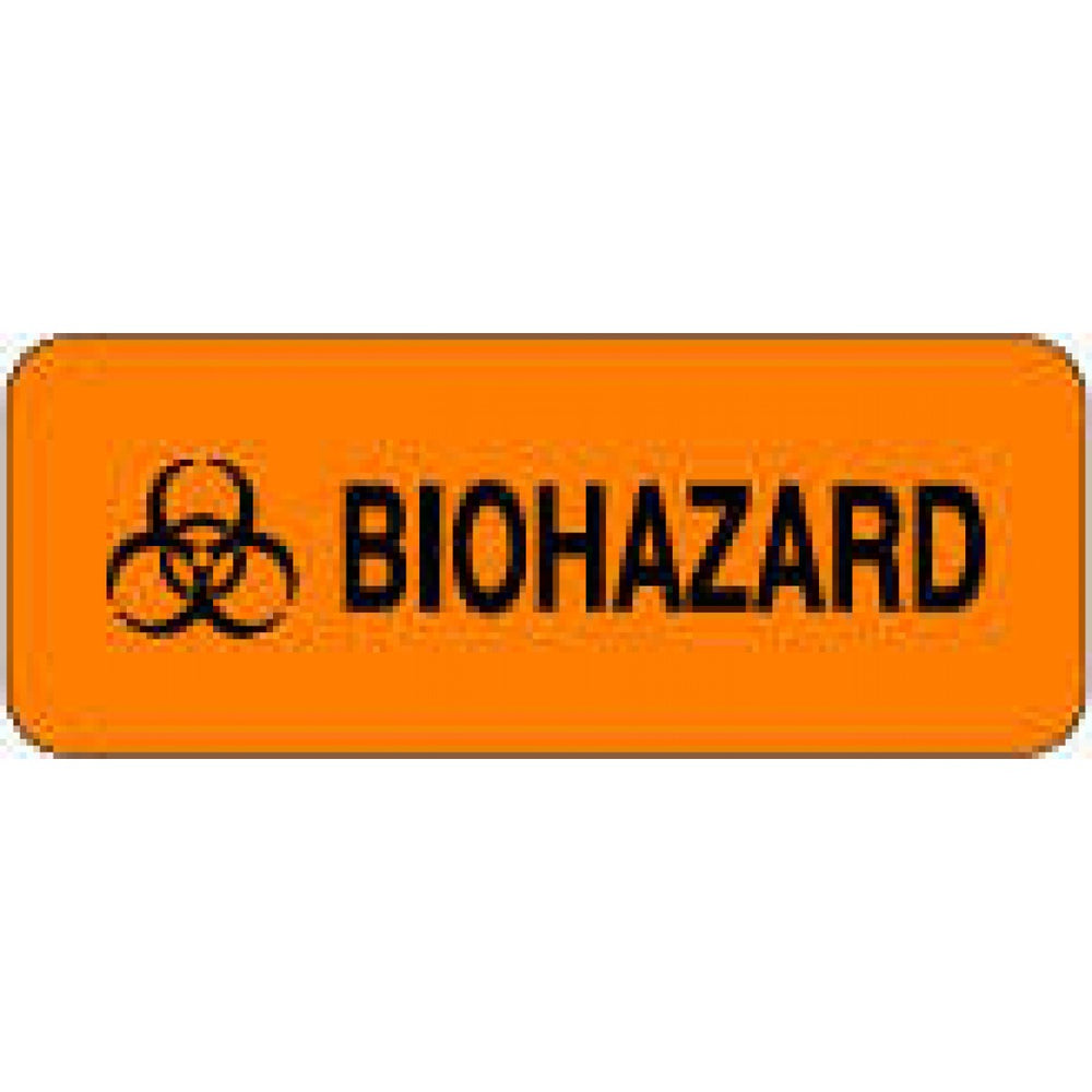 Label Paper Permanent Biohazard 2 1/4" X 7/8" Fl. Orange 1000 Per Roll