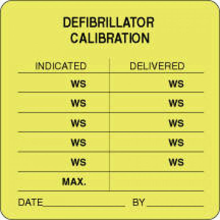 Label Paper Removable Defibrillator Calib 2 1/2" X 2 1/2" Fl. Yellow 500 Per Roll