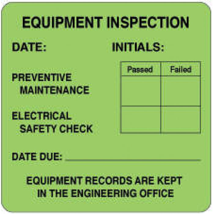 Label Paper Permanent Equipment Inspection 2 1/2" X 2 1/2" Fl. Green 500 Per Roll