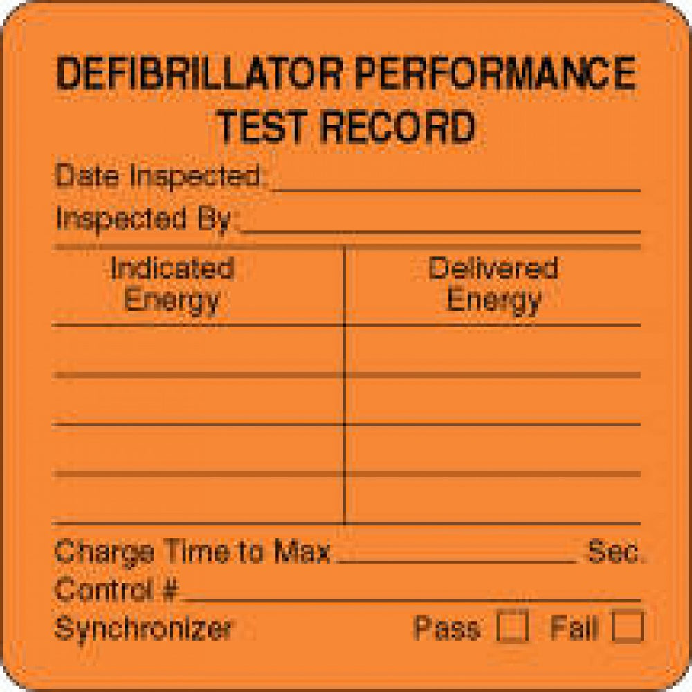 Label Paper Permanent Defibrillator Perform 2 1/2" X 2 1/2" Fl. Orange 500 Per Roll