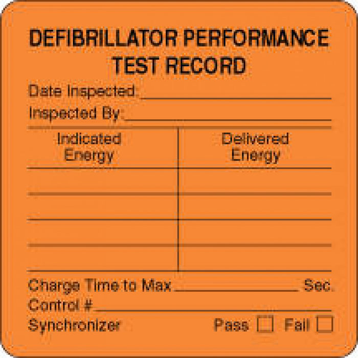 Label Paper Permanent Defibrillator Perform 2 1/2" X 2 1/2" Fl. Orange 500 Per Roll