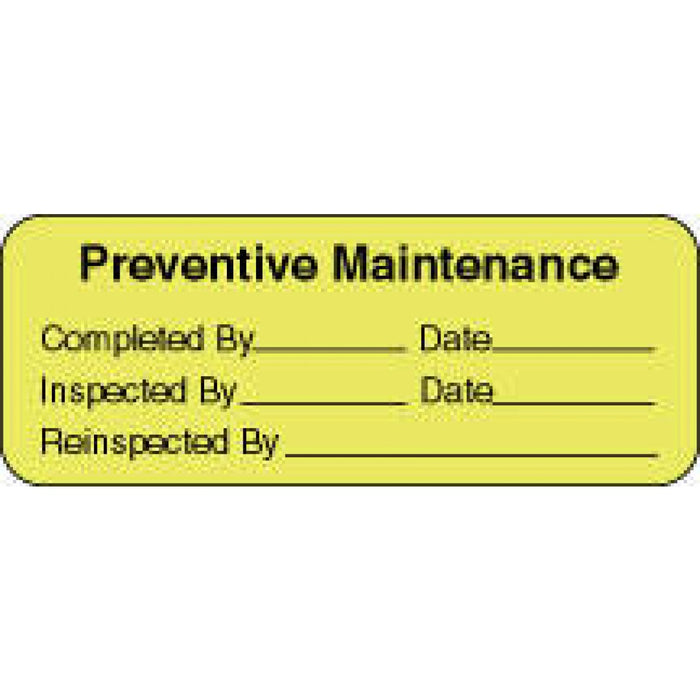 Label Paper Removable Preventive Maintenance 2 1/4" X 7/8" Fl. Yellow 1000 Per Roll