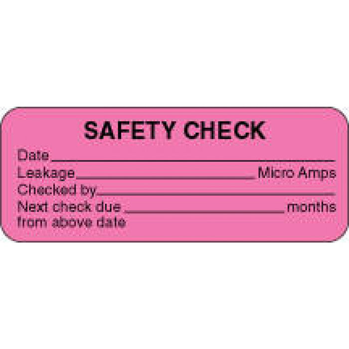 Label Paper Removable Safety Check 2 1/4" X 7/8" Fl. Pink 1000 Per Roll