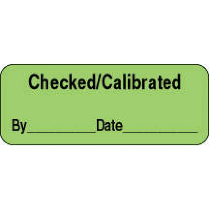 Label Paper Removable Checked/Calibrated By 2 1/4" X 7/8" Fl. Green 1000 Per Roll