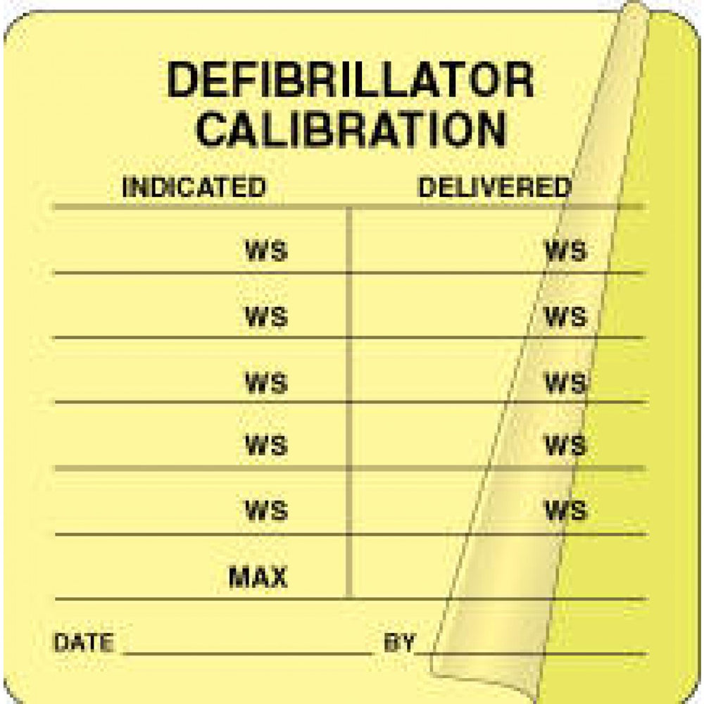 Label Self-Laminating Paper Permanent Defibrillator Calib 1" Core 2 1/2" X 2 1/2" Fl. Yellow 500 Per Roll