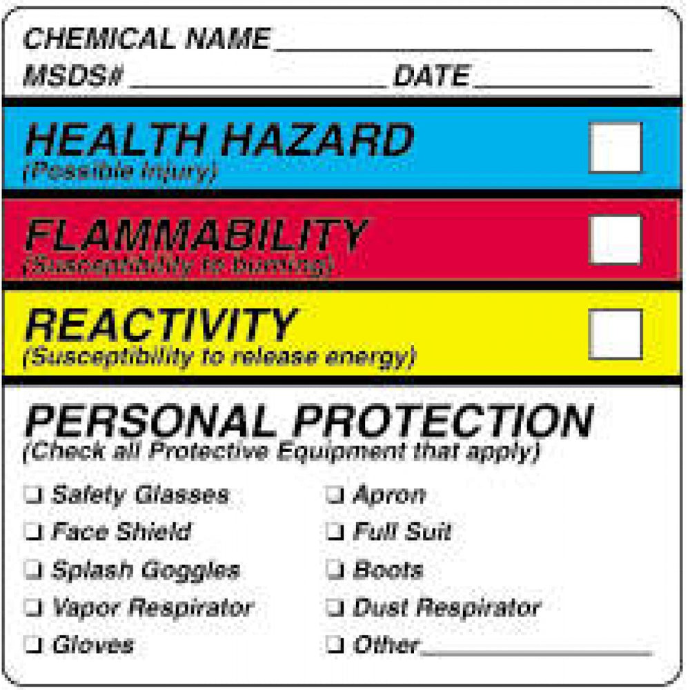 Label Paper Permanent Chemical Name 1 1/2" Core 2 1/4" X 2 1/4" White 500 Per Roll