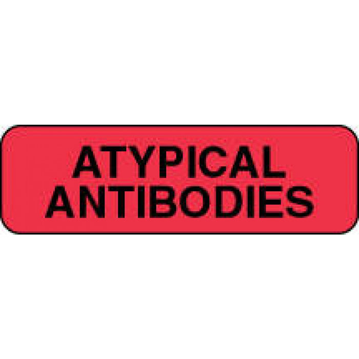 Label Paper Permanent Atypical Antibodies 1 1/4" X 3/8" Fl. Red 1000 Per Roll