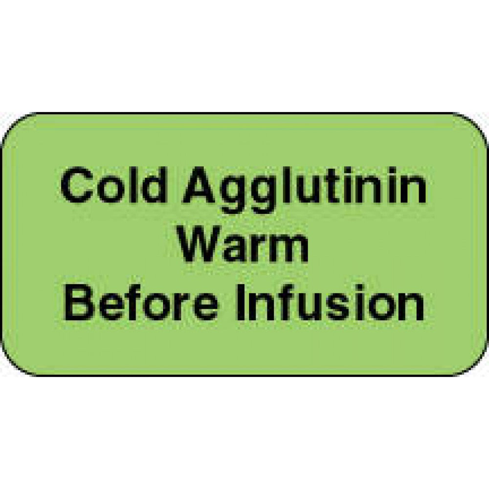 Label Paper Permanent Cold Agglutinin Warm 1 5/8" X 7/8" Fl. Green 1000 Per Roll