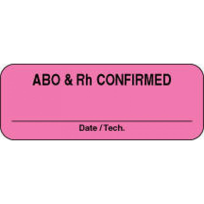 Label Paper Permanent Abo & Rh Confirmed 2" X 3/4" Fl. Pink 1000 Per Roll